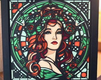 Layered Red Hair Lady - Irish -  Gaelic - ireland - Laser Cut Cardstock - Framed Art - Gift