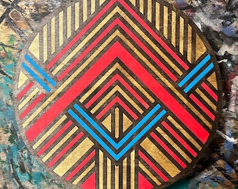 Mosaic Wood Tile - Round - Red - Rustic - Laser Cut - Wood Art