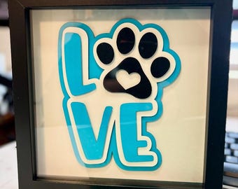 Layered 3D - Love - Dog - Paw - Laser Cut Cardstock - Framed Art - Shadow Box - Gift