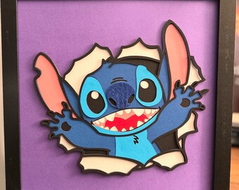 Layered Stitch - Lilo- Alien - Laser Cut Cardstock - Framed Art - Gift