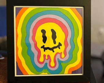 Layered Melting Smiley Face - Laser Cut Cardstock - Framed Art - Gift