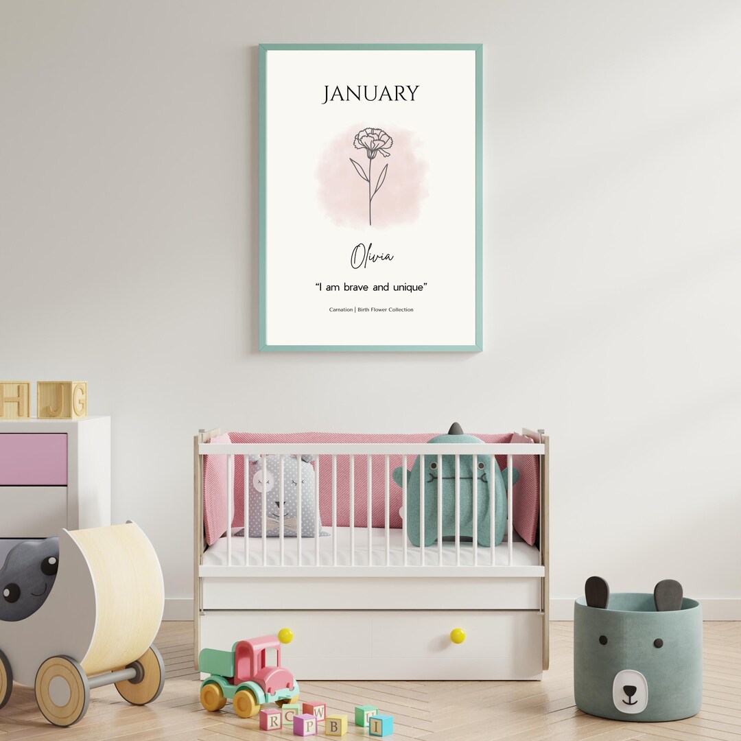 January Birth Flower Carnation Custom Name Print, Personalized Boho ...