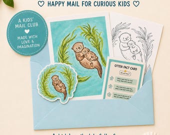 Posta per bambini / Abbonamento alla posta per bambini / Stampa artistica di una lontra, cartolina e pagina da colorare / Happy Mail Kids / Little Puddle Post