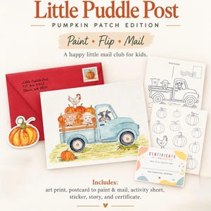 Kids Happy Mail Kit | Pumpkin Patch Art & Coloring Activity | Screen Free Fall Gift for Kids | Little Puddle Post