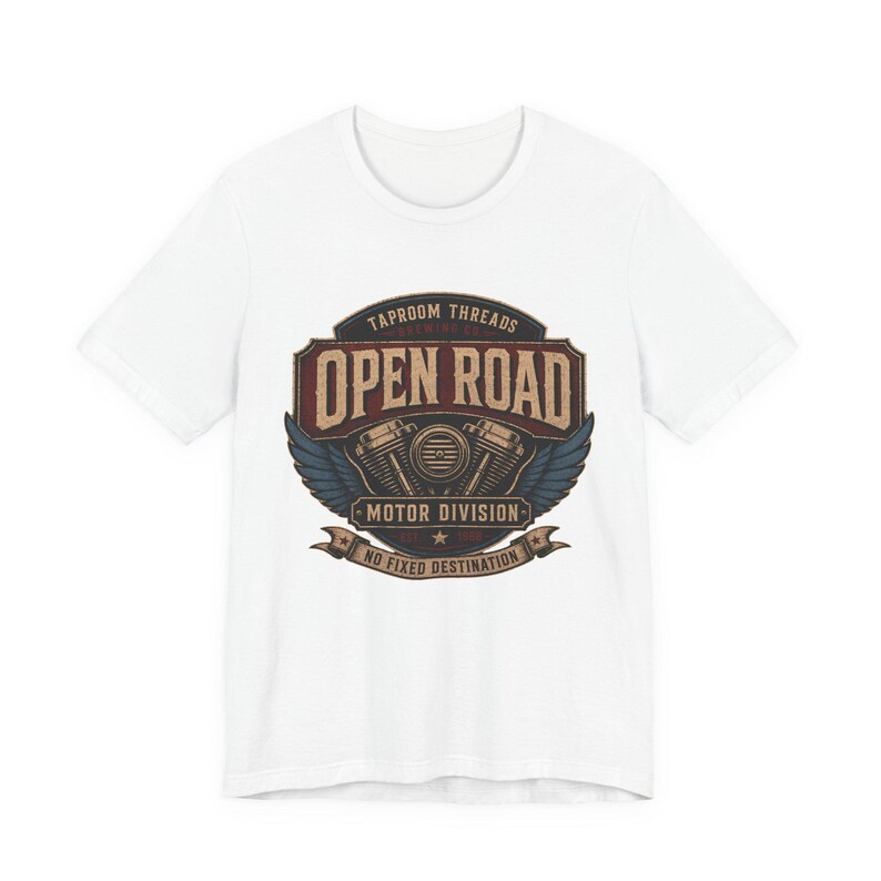 Motorcycle T Shirt Open Road Biker Graphic Tee Vintage Beer Label image 3