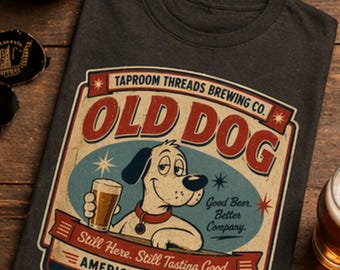 Beer T Shirt Old Dog Vintage Label Graphic Tee American Brown Ale Style