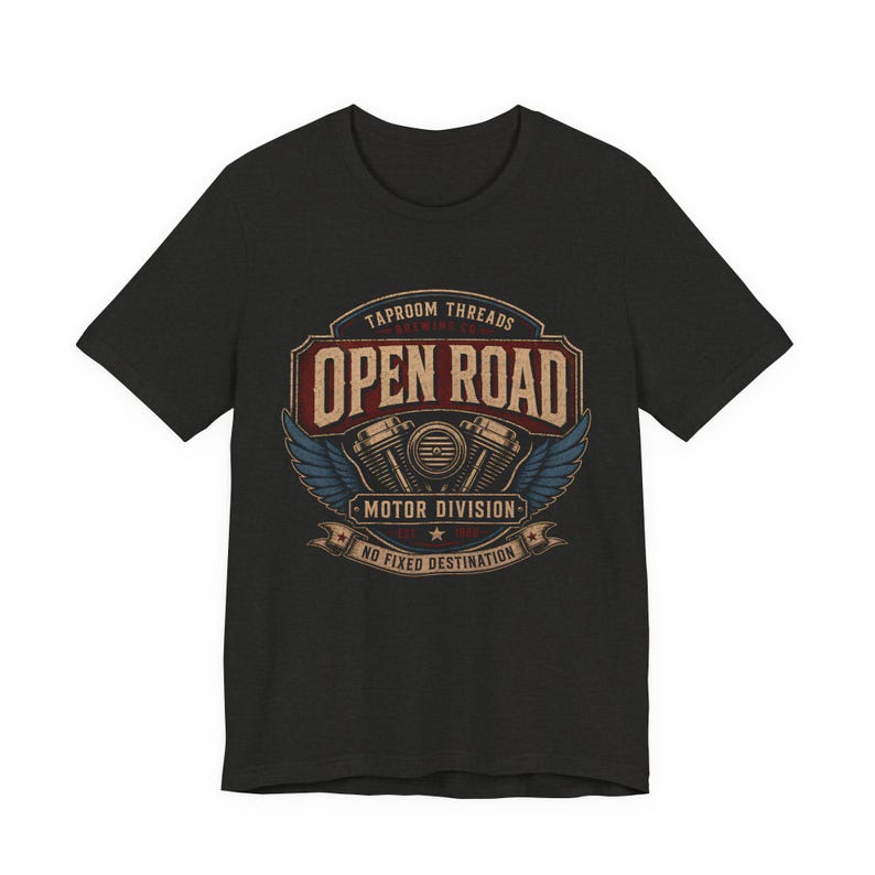 Motorcycle T Shirt Open Road Biker Graphic Tee Vintage Beer Label image 5