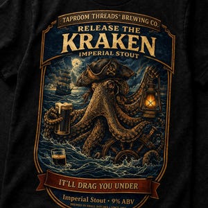 Octopus T Shirt Vintage Beer Label Kraken Pirate Stout Graphic