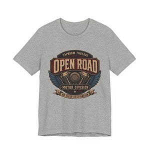Motorcycle T Shirt Open Road Biker Graphic Tee Vintage Beer Label image 6