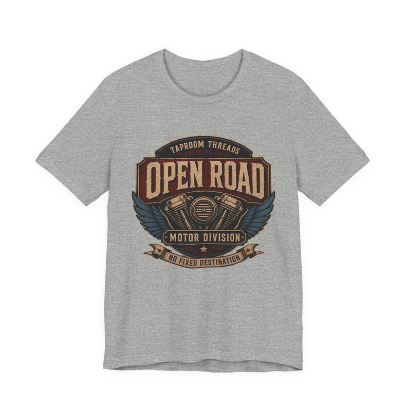 Motorcycle T Shirt Open Road Biker Graphic Tee Vintage Beer Label image 6