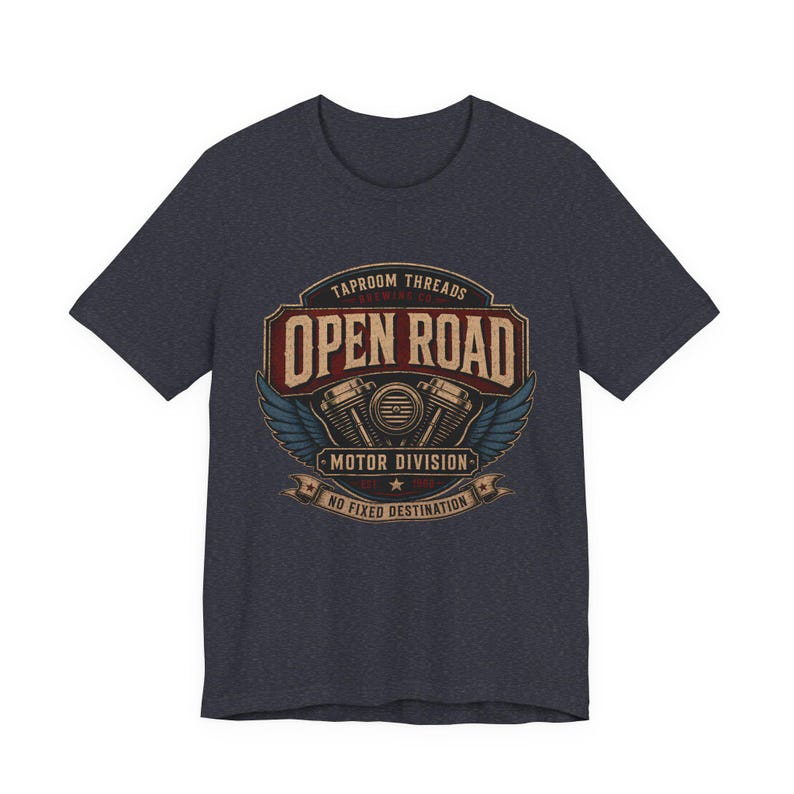 Motorcycle T Shirt Open Road Biker Graphic Tee Vintage Beer Label image 9