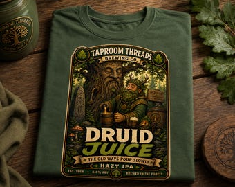 Druid Juice Beer Shirt, Fantasy IPA Tee, Celtic Forest Graphic T Shirt, Woodland Brewer Shirt, Vintage Beer Tee