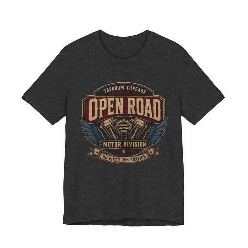 Motorcycle T Shirt Open Road Biker Graphic Tee Vintage Beer Label image 8
