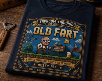 Old Fart Beer T Shirt Retro Gamer Grandpa Tee Vintage Pixel Art Shirt