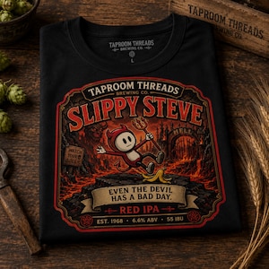 Slippy Steve Beer T Shirt, Devil Red IPA Graphic Tee, Vintage Hell Brewery Shirt
