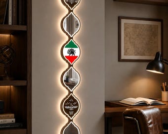 Personalized Iranian Flag LED Wall Décor | Illuminated Persian Heritage Mirror Art | Country Pride Gift (LUMINA DROPS™ Heritage Collection)