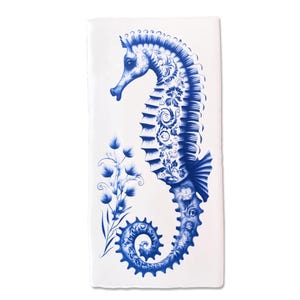 Delft Blue ceramic tile seahorse, Delft Blue wall art, decorative tile