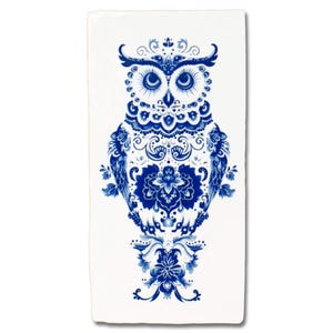 Delft Blue tile owl, ceramic decorative wall tile