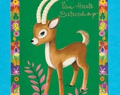 Vintage retro kids post card 70s. Cute little deer.