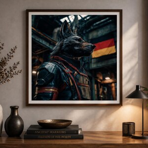 Wandbild mit deutschem Wolf, Kriegertier-Print, Wolf-Poster im Industriestil, Dekoration mit Deutschlandflagge, Tierporträt, druckbare Wandbilder