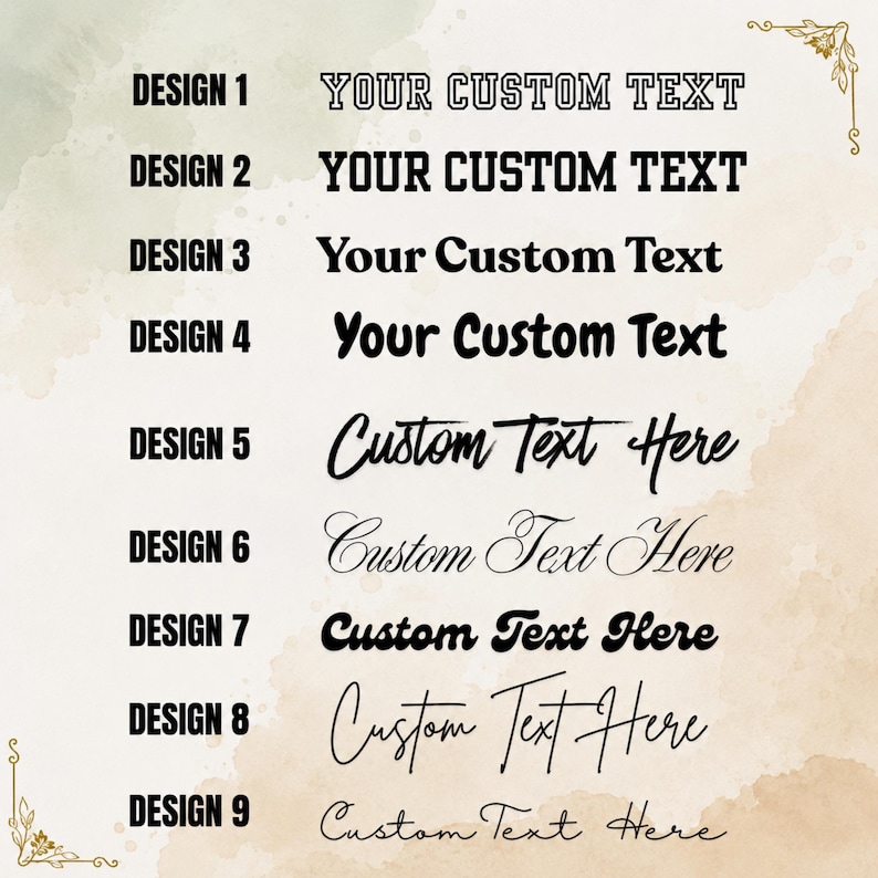 a collection of custom text designs, each with a unique font and style, presented in a grid format. The text is designed to be used as a placeholder for personalization, allowing users to create their own custom text for various purposes, such as branding, marketing, or design.