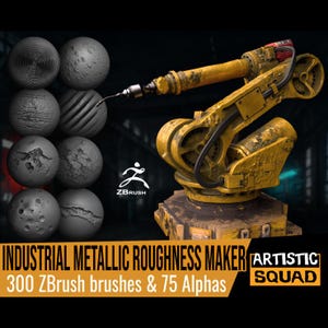 Industrial Metallic Roughness Maker 300 ZBrush brushes and 75 alphas