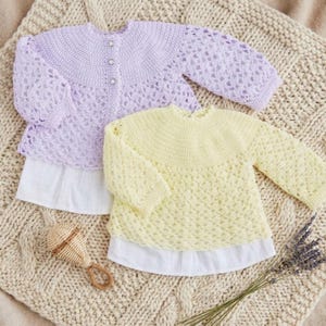 Patrón de cárdigan de bebé con encaje a crochet, tutorial de suéter para niños pequeños estilo vintage (PDF)