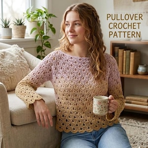 Sunset Ombre Pullover Crochet Pattern – Oversized Sweater, Beginner Friendly PDF