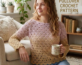 Patrón de ganchillo para jersey Sunset Ombre – Suéter extragrande, PDF apto para principiantes