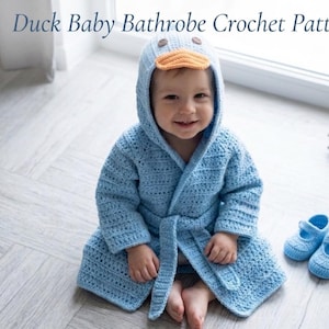 Duck Baby Bathrobe Crochet Pattern, Hooded Animal Towel PDF, Toddler Sizes (Instant Download)