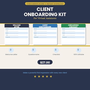 VA Client Onboarding Kit | Virtual Assistant Welcome Packet, Client Questionnaire & Checklist | Editable Google Docs Template