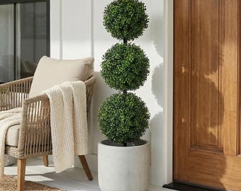 36” Artificial Boxwood Topiary Tree – Triple Ball Faux Plant for Indoor Outdoor Decor