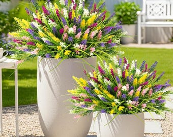 Artificial Monkey Grass Bundles – UV Resistant Faux Outdoor Greenery, Floral Mix Planter Decor