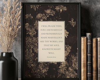 Psalm 139:14 Bible Verse Art Print — "Fearfully and Wonderfully Made" | Faith Based Wall Décor (Physical)