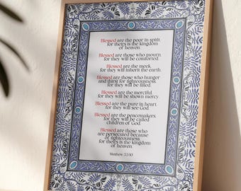Matthew 5 Beatitudes Art Print — "Blessed Are the Meek" Bible Verse, Christian Scripture Wall Décor (Physical)