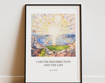 I Am the Resurrection | John 11:25 Christian Sympathy Gift | Funeral Memorial Art Print (Physical)