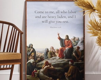 Matthew 11:28 Bible Verse Art – Jesus Sermon on Mount Classical Print (Digital Download)