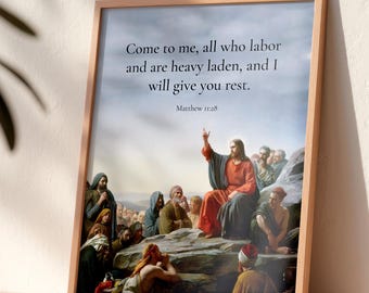 Matthew 11:28 — Come to Me, All Who Labor | Bible Verse Christian Wall Art, Classical Painting  (Physical)
