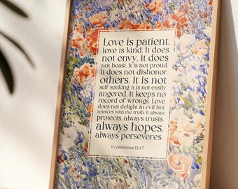 1 Corinthians 13:4-7 Love is Patient Art Print — Bible Verse Décor, Christian Scripture Wall Art (Digital Download)