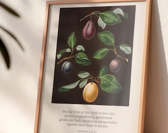 Galatians 5:22-23 Fruit of the Spirit Art Print — Love Joy Peace Patience Bible Verse, Christian Scripture Wall Art (Physical)