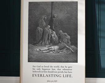John 3:16 Art Print – Doré Engraving, Christian Bible Verse Wall Decor (Digital Download)