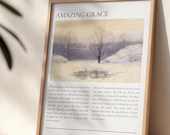 Amazing Grace Art Print —  Snowy Winter Landscape, Christian Hymn Wall Décor (Physical)