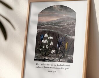 Brokenhearted Art Print | Psalm 34:18 Bible Verse | Christian Sympathy Gift for Grief and Loss (Physical)