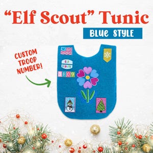 Blue Style Elf Scout Tunic Bib: Scout-Inspired Costume, Custom Troop Number