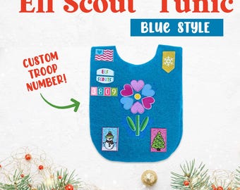 Blue Style Elf Scout Tunic Bib: Scout-Inspired Costume, Custom Troop Number