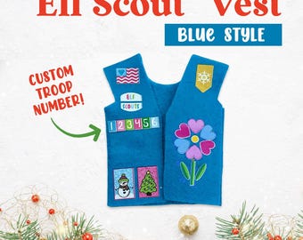 Blue Style Elf Scout Vest: Scout-Inspired Costume, Custom Troop Number