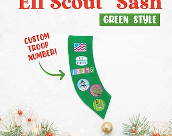 Green style Elf Scout Sash: Custom Troop Number, Scout Inspired