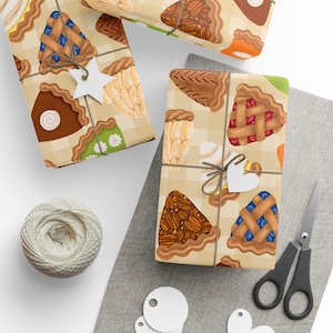 Pie Wrapping Paper, Thanksgiving Gift Wrap, Autumn Celebration Decor, Whimsical Fall Pie Slice Design, Hand Drawn Artwork by Sunni Gonzales