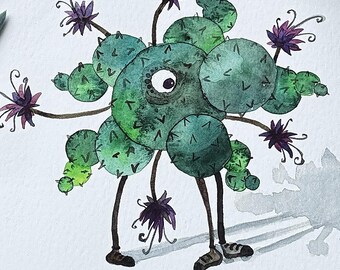 Karacactus Whimsical Botanical Creature Art Print | Watercolor Cactus Illustration | Nature Inspired Wall Art