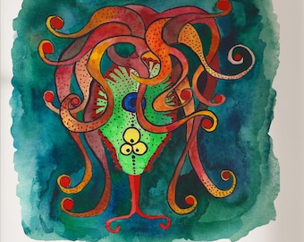 Oracobra Fantasy Creature Art Print | World of Pey Watercolor Illustration